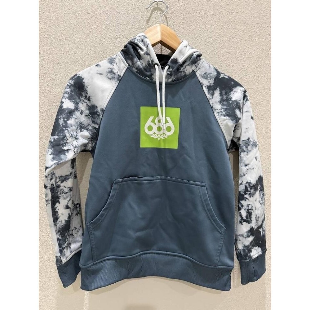 686 Boys Bonded Fleece Pullover Hoodie M Gray Blue Tie Dye